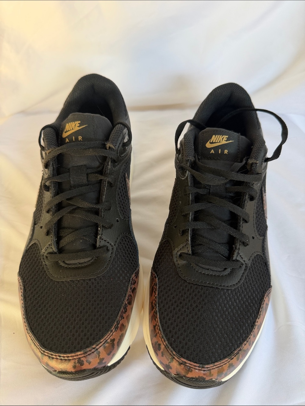 Nike Men’s Black Athletic Sneakers with Brown Leopard Trim